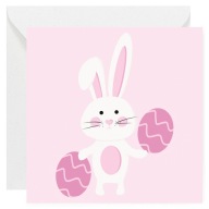 Kartka okolicznościowa na Wielkanoc - Zając z Pisankami, Różowa - 14x14 cm