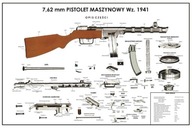 Plakat-Plansza Pepesza PPSz kal.7,62 Nabój Zbijak Magazynek Kolba Lufa Pas