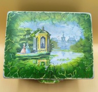 PUSZKA ładna scenka, starodawna DAMY na spacerze