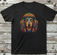 Podkoszulka Koszulka z jamnikiem, psem Reggae T-shirt czarna
