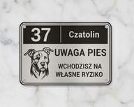 Tabliczka Grawerowana numer domu, ulica, obiekt monitorowany 2w1 uwaga pies