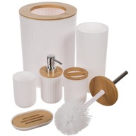 Komplet Łazienkowy Zestaw 6 Elementów do WC Biały Kosz Dozownik Szczotka