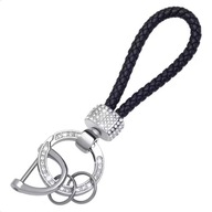 Elegancki czarny pleciony brelok – błyszczące kryształki, modny design