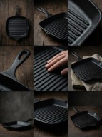 Patelnia Żeliwna Grillowa HAGE 26cm Indukcja Gaz Ogień do Burger Smash Stek