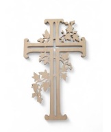 Krzyż drewniany na ścianę ręcznie wykonany z motywem liści winogron