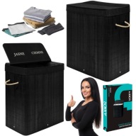 POJEMNIK KOSZ NA PRANIE DO ŁAZIENKI DUŻY CZARNY BAMBUSOWY DWUKOMOROWY 100L