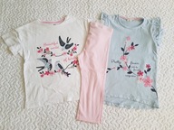 Pepco 2 bluzki w kwiatki i różowe legginsy nowe roz 128-134