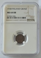 II RP, 1 grosz 1938 ROK MS 64 RB