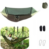 HAMAK Z MOSKITIĘRĄ TURYSTYCZNY SURVIVAL 255x140CM NYLON MOCNY KARABIŃCZYKI