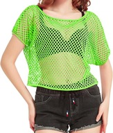 Koszulka z siateczki Top Kostium lata 80 Neonowa zieleń Disco XL