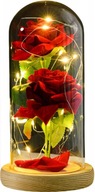 WIECZNA RÓŻA W SZKLE 2 KWIATY ŚWIECĄCA LED CZERWONA RÓŻA PREZENT WALENTYNKI