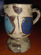 KUBEK CERAMICZNY - SZKLIWIONY - KIELICH NA NÓŻCE - VINTAGE