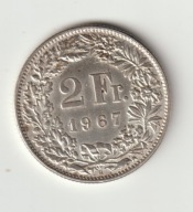 Szwajcaria 2 franki 1967 srebro 0.835 stan 1