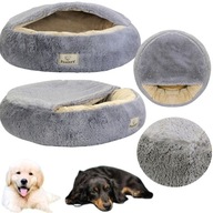 LEGOWISKO DLA PSA KOTA SHAGGY Z DASZKIEM POSŁANIE KOSZYK SZARE 70 CM