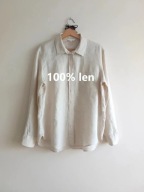 LNIANA DAMSKA BEŻOWA KOSZULA Z DŁUGIM RĘKAWEM OVERSIZE 100% LEN L