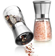 2x MŁYNKI DO SOLI I PIEPRZU SZKLANE Z POKRYWĄ ZESTAW AKCESORIA KUCHENNE