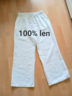 Białe lniane spodnie szeroka nogawka wide leg włoska marka 100% len M 38