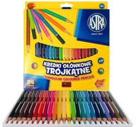 KREDKI SZKOLNE OŁÓWKOWE TRÓJKĄTNE ASTRA 24 KOLORY + TEMPERÓWKA GRATIS