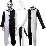 KOSTIUM PRZEBRANIE STRÓJ KLAUNA NA HALLOWEEN KARNAWAŁ CZARNO BIAŁY ZESTAW L