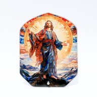 Szklany obraz, stojąca dekoracja Jezus Zmartwychwstały, sztuczny witraż