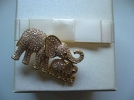 PIĘKNA BROSZKA SŁOŃ SŁONIE NA SZCZĘŚCIE CYRKONIE + PUDEŁKO PREZENTOWE