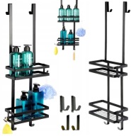 PÓŁKA ŁAZIENKOWA WISZĄCA NA SZYBĘ POD PRYSZNIC CZARNA KOSMETYKI DO KABINY