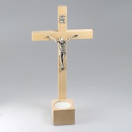 DREWNIANY JASNY Krzyż Ścienny Świecznik Na Ścianę / Stół KOMPLET KOLĘDOWY