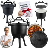 KOCIOŁEK ŻELIWNY EMALIOWANY GARNEK MYŚLIWSKI NA OGNISKO 8L PIECZONKI GRILL