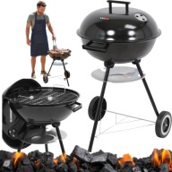 GRILL WĘGLOWY OGRODOWY Z POKRYWĄ STALOWY RUSZT 41x41cm Z KÓŁKAMI POPIELNIK