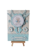 Zaproszenia Chrzest Święty Misiu W Serwetce B6 Błękit - Srebro