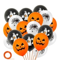 HALLOWEEN BALONY 18 SZT LATEKS 30 CM CZARNE BIAŁE POMARANCZ DYNIE DUCHY
