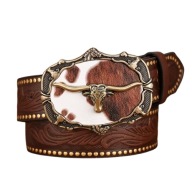 Pasek Cowboy Western Skórzany 122 cm Dziki Zachód do Jeansów – Brązowy Byk