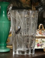 DUŻY EFEKTOWNY WAZON PIÓRKO LISTEK STYLIZOWANY SREBRO SWAROVSKI