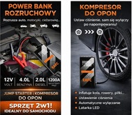 Jump Starter Booster Powerbank Kompresor Rozruch Awaryjny Mocny 1200A Etui