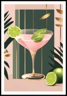 A2 PLAKAT DO KUCHNI RESTAURACJI KIELISZEK SZKŁO RÓŻOWY DRINK LIMONKA