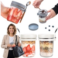 SŁOIKI ŚNIADANIOWE NA JOGURT OWSIANKĘ OVERNIGHT OATS 2SZT 350ML + ŁYŻKI