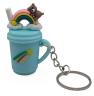 Brelok Do Kluczy Gumowy niebieski kubek z misiem na tęczy prezent