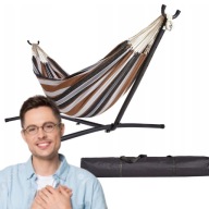 HAMAK ZE STELAŻEM Stelaż do hamaka HAMAK OGRODOWY DWUOSOBOWY 200KG + TORBA