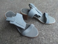 GUIOMAR nr 41/7,5UK wygodne niebieskie sandały na słupku skóra nowe