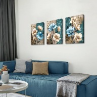 Zestaw 3 Obrazów na Płótnie 120x60 cm – Kwiatowy Motyw