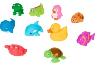 Zabawki Kąpielowe do Kąpieli Wanny Basenu Gumowe Kaczuszka Rybki 10 Sztuk