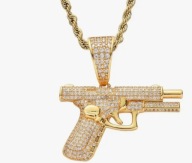 Naszyjnik wisiorek chain glock pistolet złoty streetwear prezent
