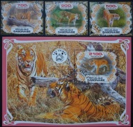 T.0350 SERIA + blok FAUNA SSAKI DRAPIEŻNE TYGRYS BENGALSKI, zwierzęta egzot
