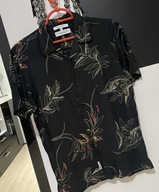 F Koszula hawajska Bellfield czerń duże liście kwiaty delikatna wiskoza