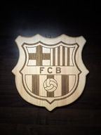 Tabliczka obrazek z drewna z grawerowanym herbem FC Barcelona
