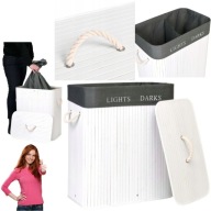 BAMBUSOWY KOSZ POJEMNIK NA PRANIE BIAŁY GOCKOWIAK 105L DWUKOMOROWY 60X52X32