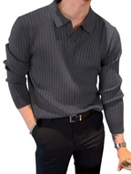 Sweter Męski z Kołnierzykiem Polo V-Neck – Stylowy - Ciemny Szary