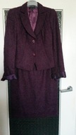 HEXELINE bordowy boucle kostium żakiet i spódnica 36/38 wełna moher tafta