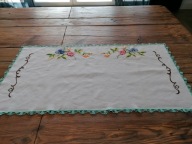 LNIANA RĘCZNIE HAFTOWANA MAKATKA KWIATY WYKOŃCZONA SZYDEŁKIEM 50 x 93