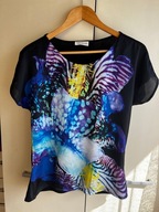 36 S 38 M Zara t-shirt czarny kobaltowy wzór bluzka oversize